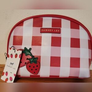 Dabney Lee Strawberry Red and White Checkered Pouch, Cosmetic Bag, Toiletry Bag